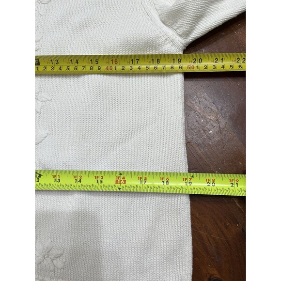 Vtg Lands' End Cotton Floral Embroidered Cardigan Sz S Ivory Classic Cottage - Picture 7 of 12